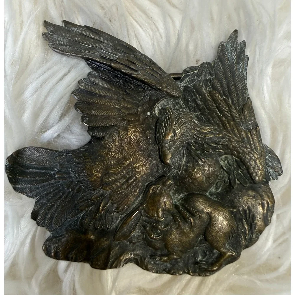 Vintage Bergamot Brass Works 1974 Eagle Rabbit Belt Buckle R-48 Solid Brass
